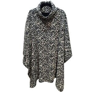 Alembika S/M Womens Sweater Poncho Black White Chunky Knit Oversized